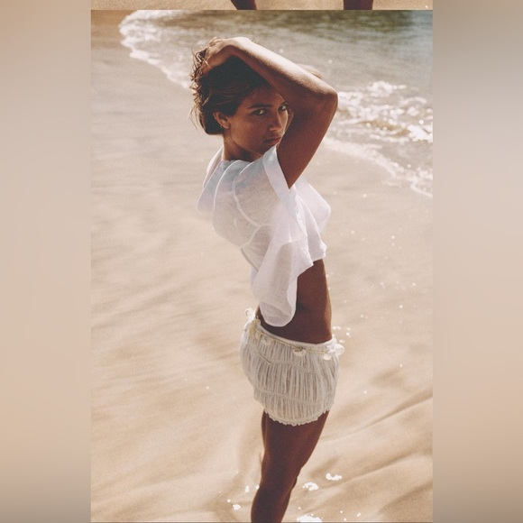 ZARA NWT Cropped 100% Linen Shirt Size M - Picture 3 of 9